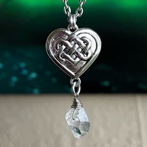 Herkimer diamond celtic heart knot charm stainless steel chain celt viking goth